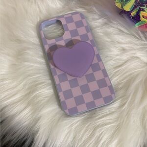 Purple Checkered Phone Case with Heart Design